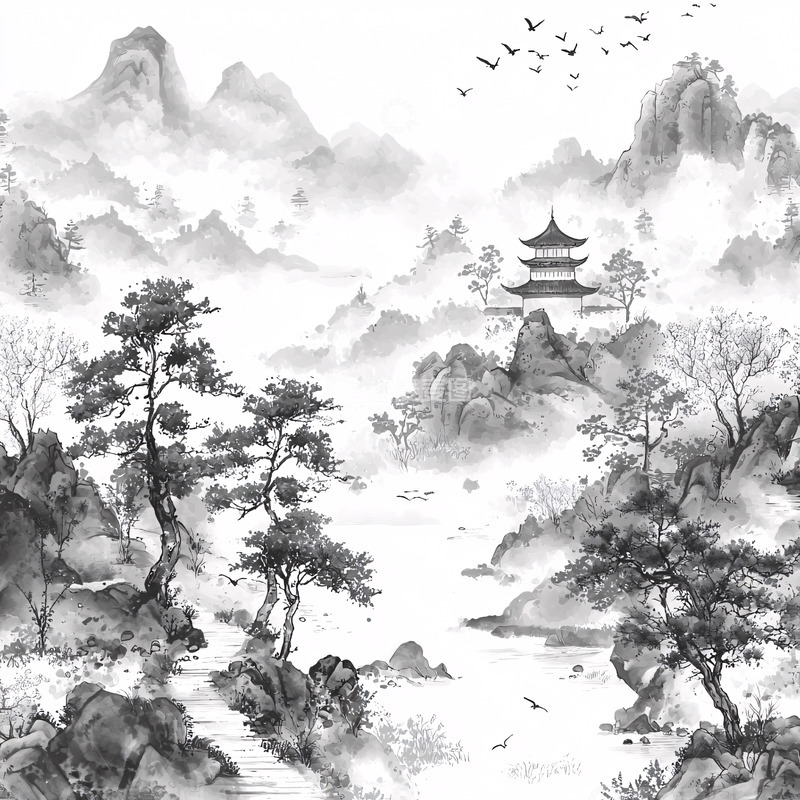 高清大图下载【趣麦麦图】水墨山水画高清图片