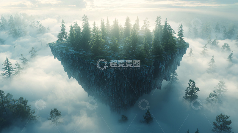 高清大图下载【趣麦麦图】空中漂浮森林岛屿