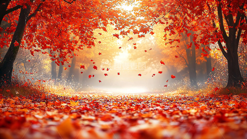 高清大图下载【趣麦麦图】秋季落叶森林风景如画