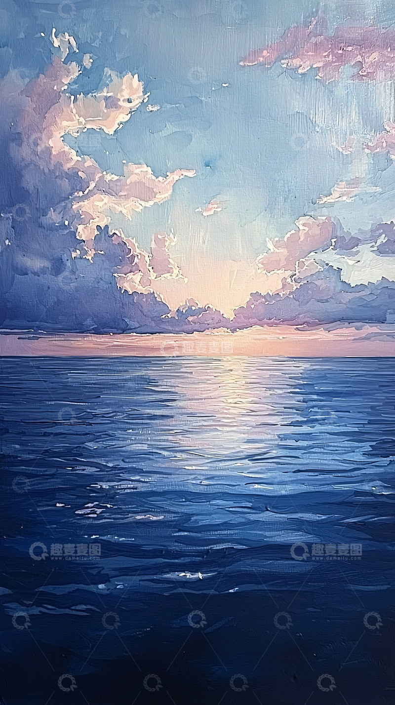 高清大图下载【趣麦麦图】平静海面天空云朵日落