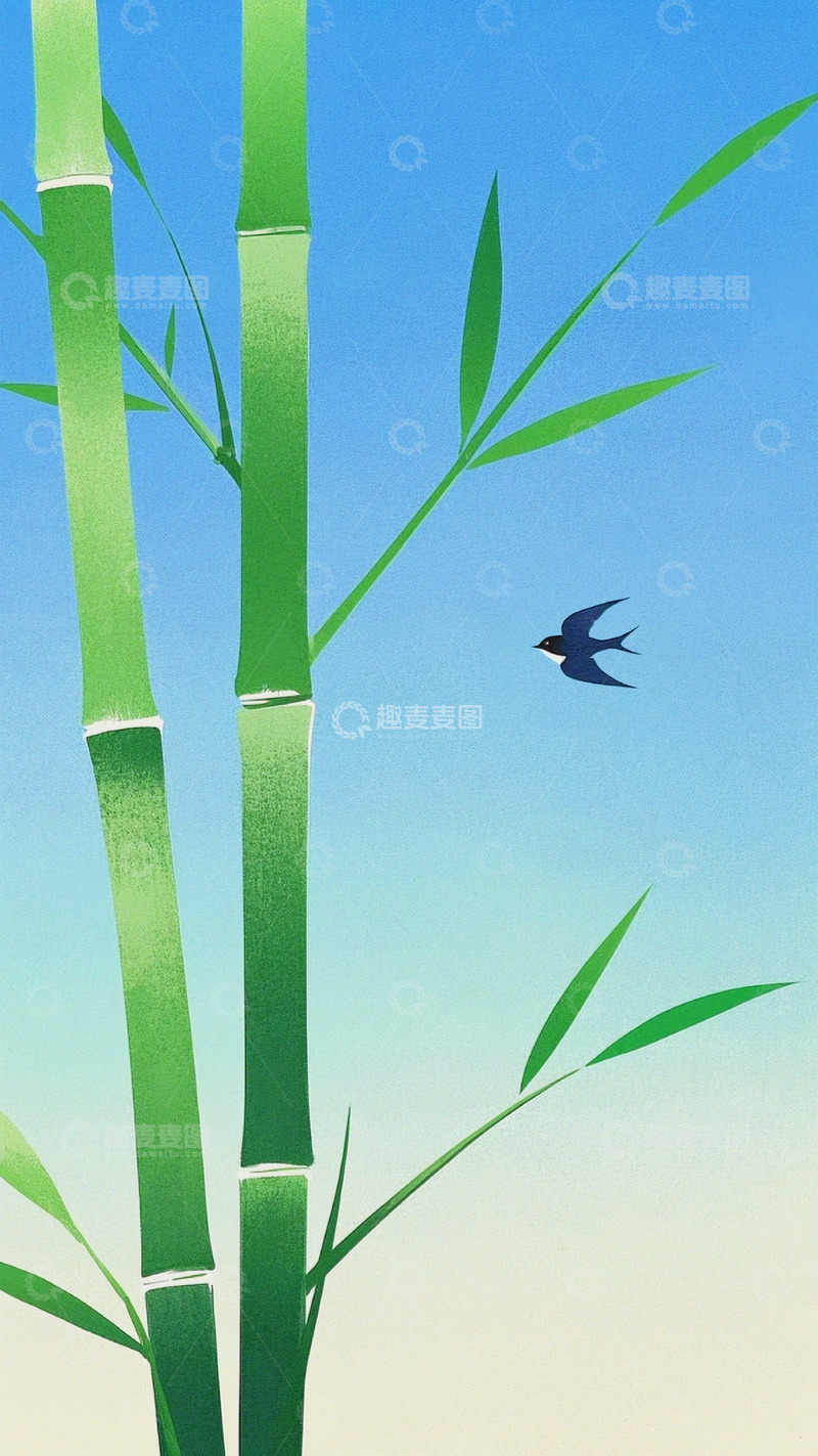 高清大图下载【趣麦麦图】叶子燕子极简平面插画肌理感