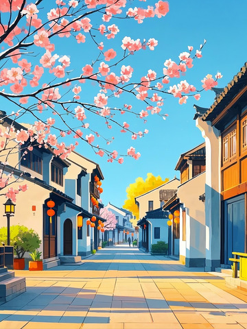 江苏无锡南长街春日插画