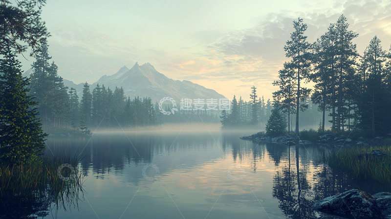 高清大图下载【趣麦麦图】宁静湖面山峦倒影