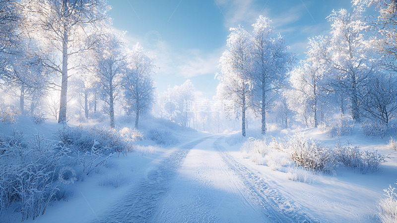 高清大图下载【趣麦麦图】冬日雪景森林小路