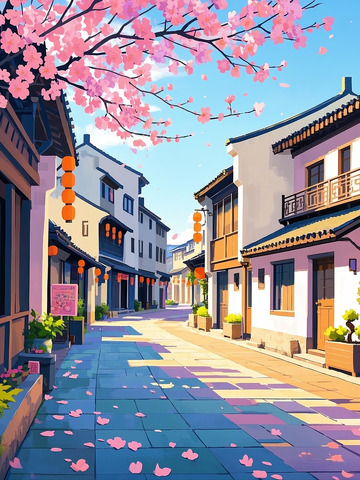 江苏无锡南长街春日插画1