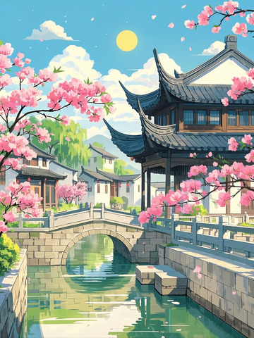 无锡惠山古镇春日插画1