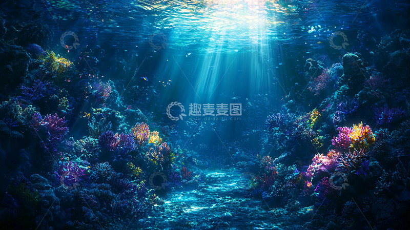 高清大图下载【趣麦麦图】海底光线穿透珊瑚礁