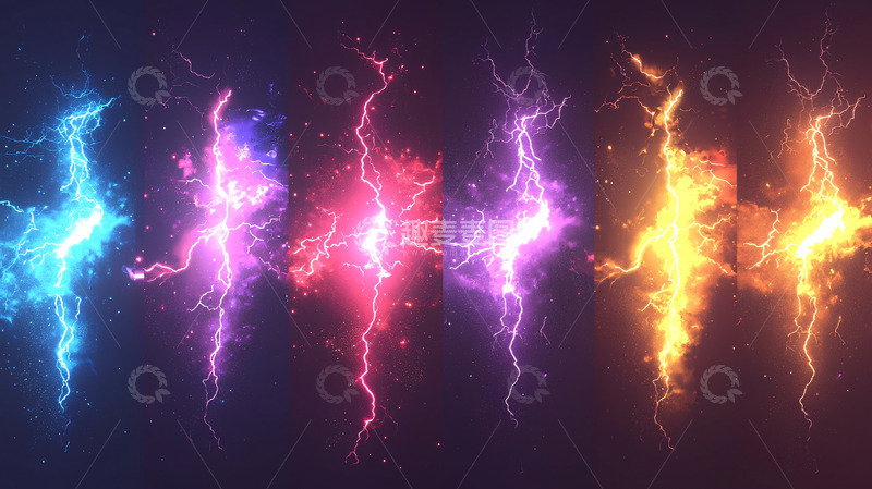 高清大图下载【趣麦麦图】彩色闪电能量爆发