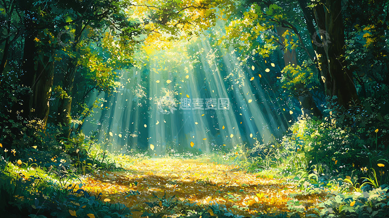 高清大图下载【趣麦麦图】森林阳光穿透树叶