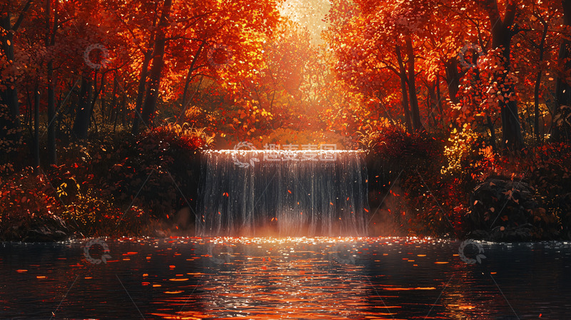 高清大图下载【趣麦麦图】秋日森林瀑布美景