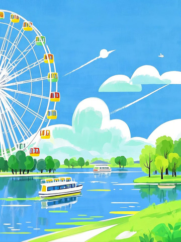 春日摩天轮插画图