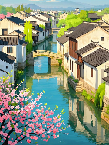 江南水乡乌镇插画