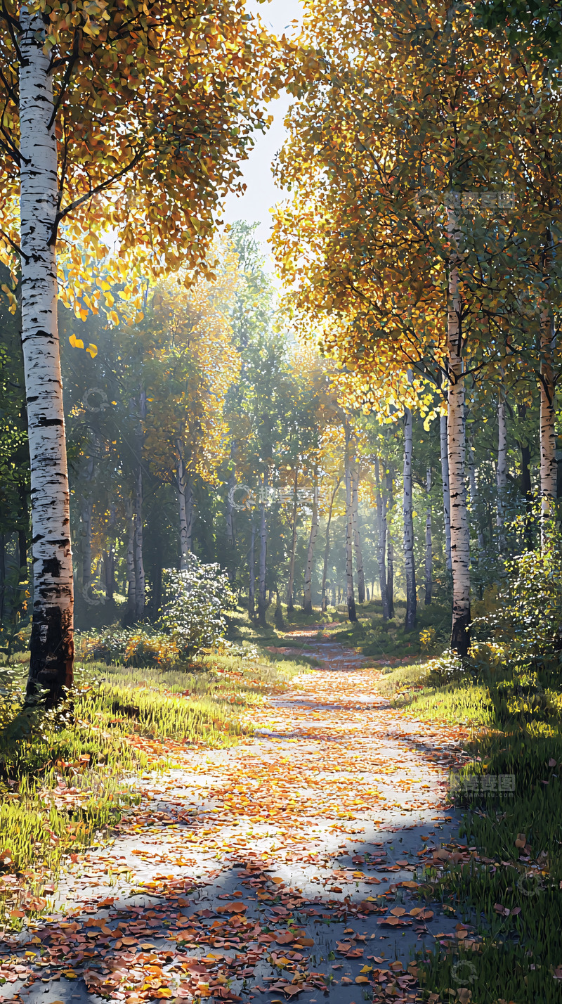 高清大图下载【趣麦麦图】秋季阳光穿过树林的场景