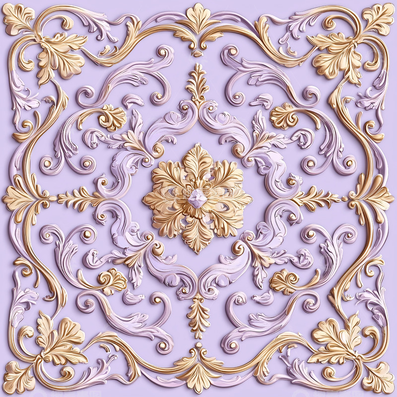 高清大图下载【趣麦麦图】淡紫色金色巴洛克风装饰图案