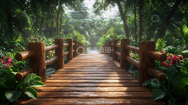 高清大图下载【趣麦麦图】热带雨林中的木桥
