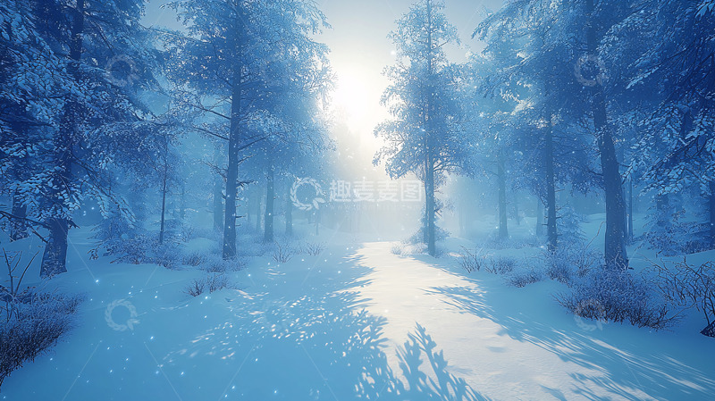 高清大图下载【趣麦麦图】雪后森林阳光照耀