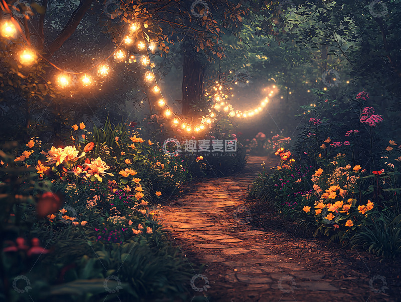 高清大图下载【趣麦麦图】花园小径灯光装饰