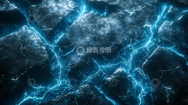 高清大图下载【趣麦麦图】蓝色闪电裂缝岩石纹理
