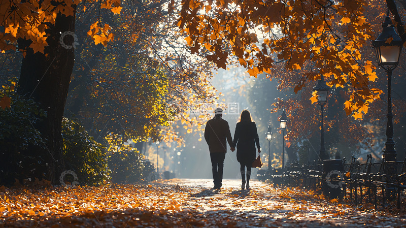 高清大图下载【趣麦麦图】秋日公园情侣漫步