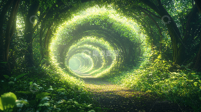 高清大图下载【趣麦麦图】绿色漩涡隧道森林
