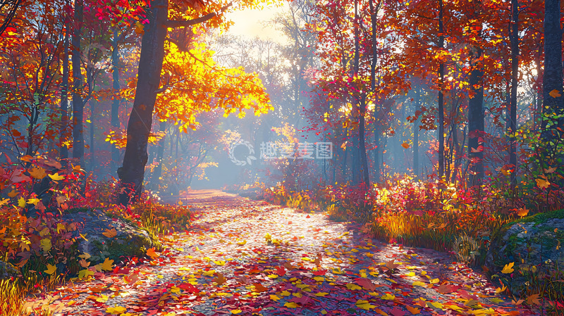 高清大图下载【趣麦麦图】秋日阳光下的树林小路