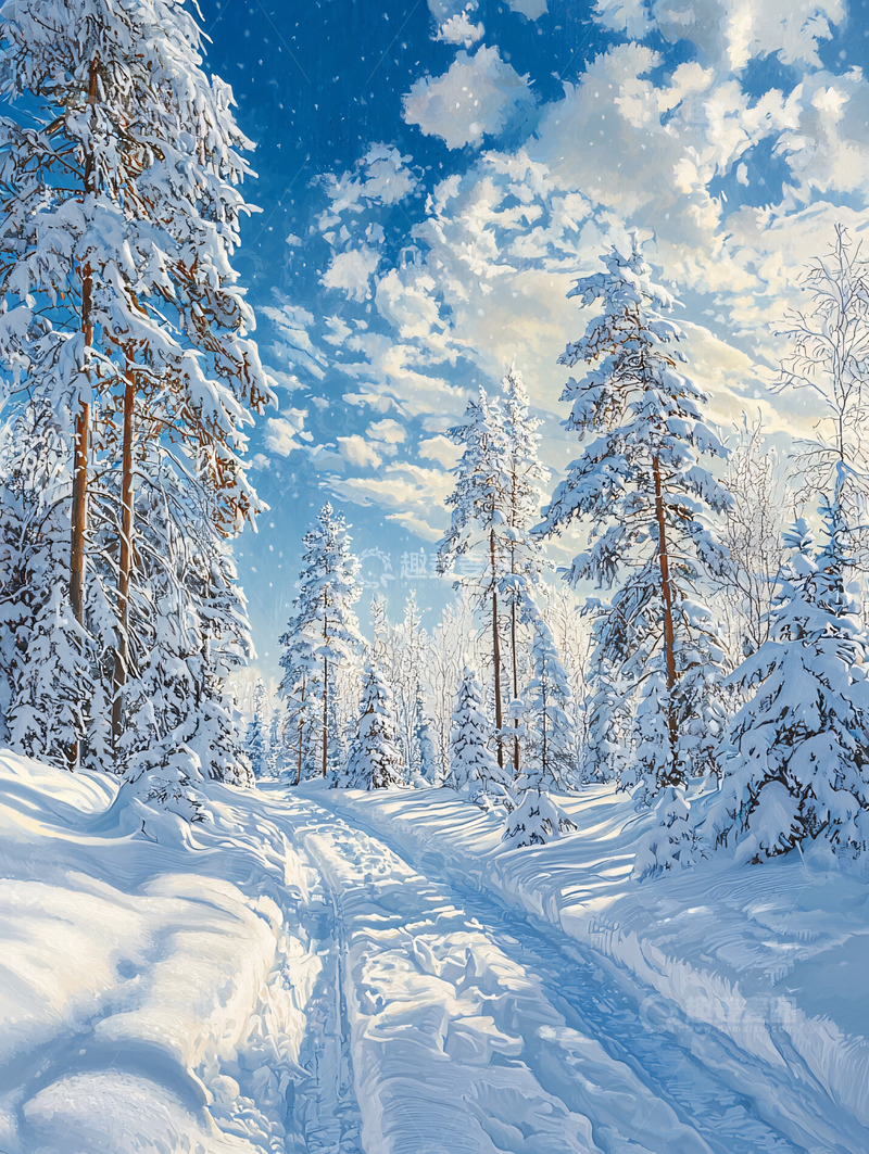 高清大图下载【趣麦麦图】雪地森林小路