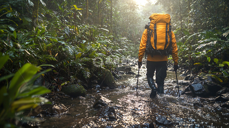 高清大图下载【趣麦麦图】热带雨林徒步旅行者