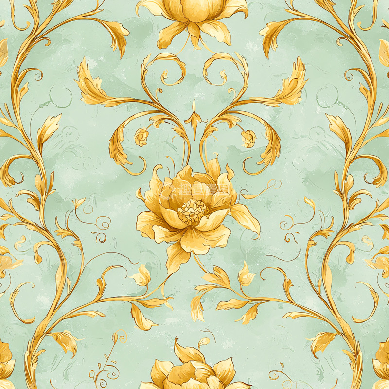 高清大图下载【趣麦麦图】金色花卉装饰图案