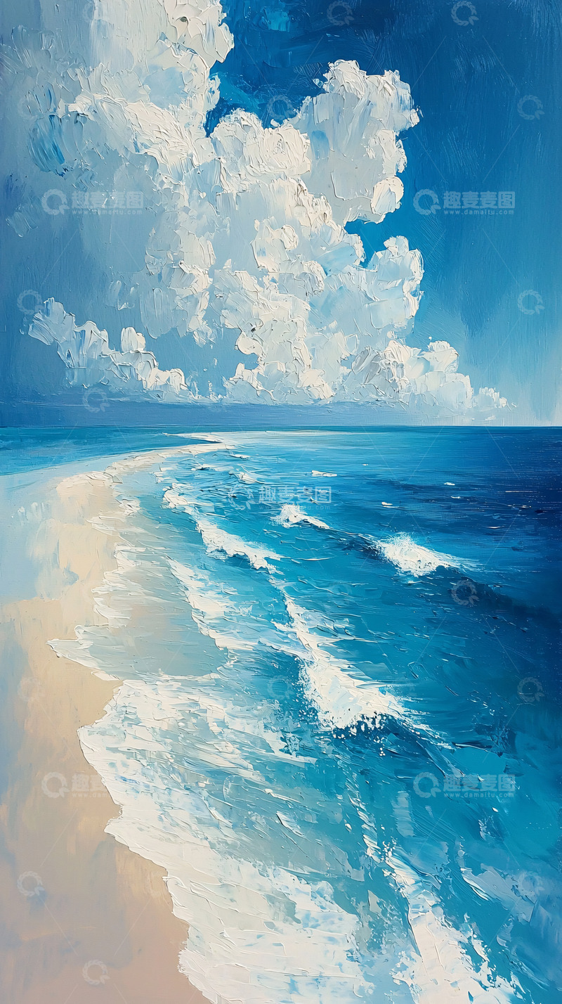 高清大图下载【趣麦麦图】海边天空云朵的油画