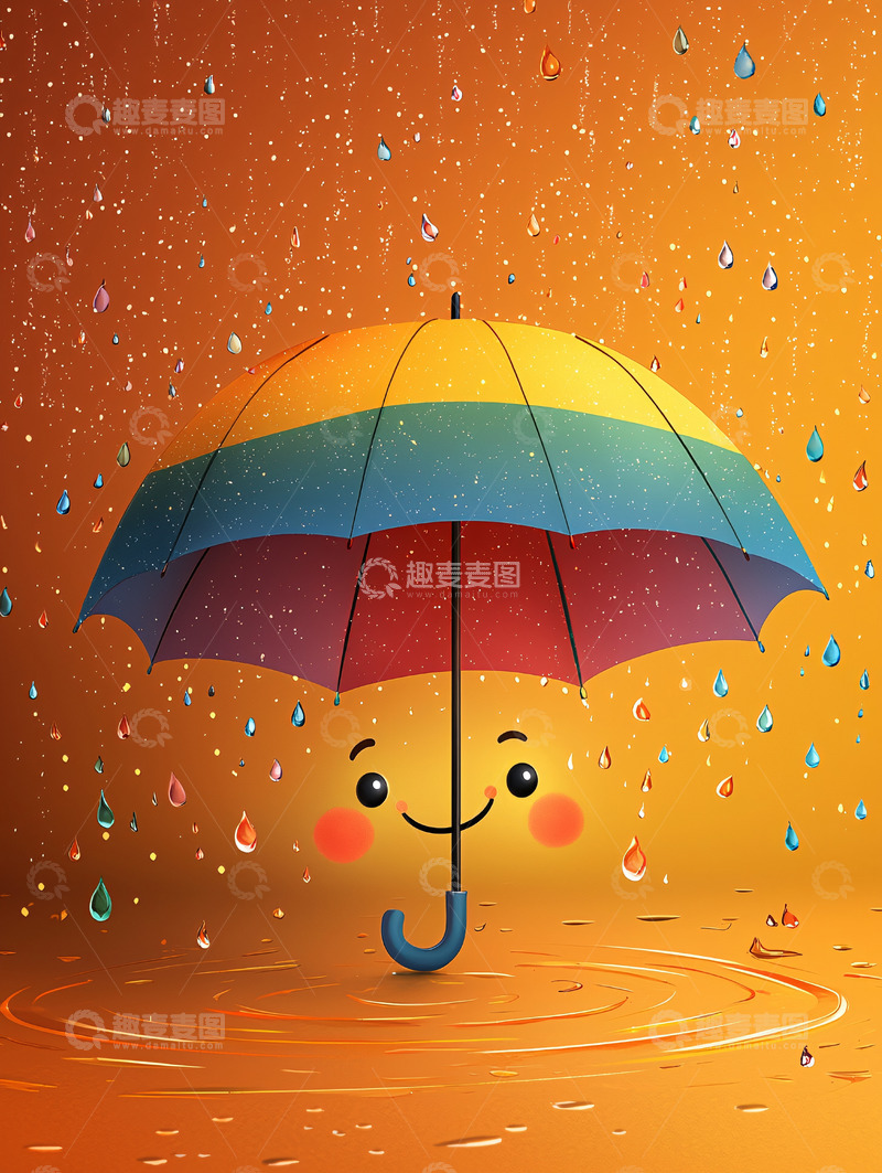 高清大图下载【趣麦麦图】可爱雨伞笑脸水坑