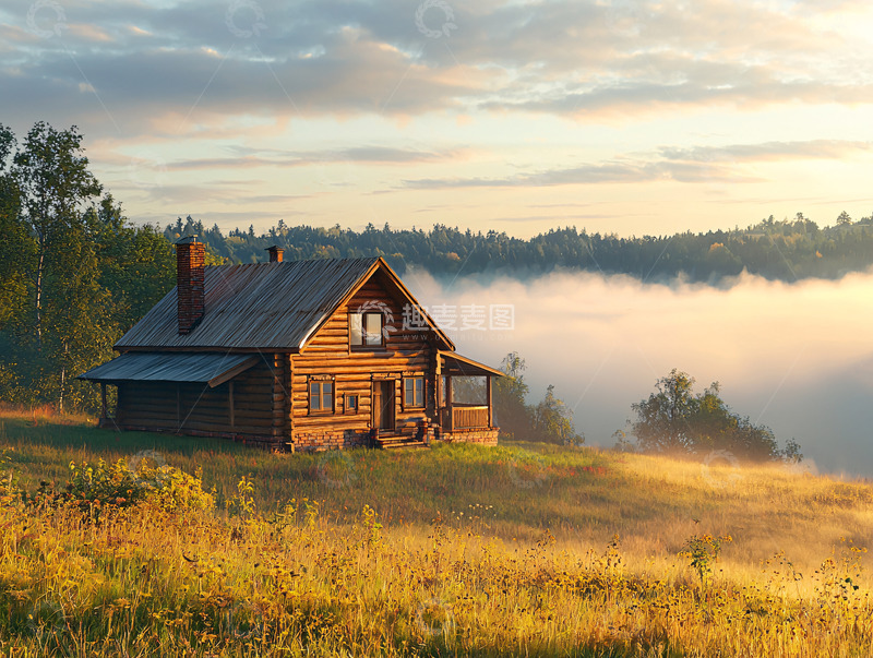 高清大图下载【趣麦麦图】田野中温暖的木屋