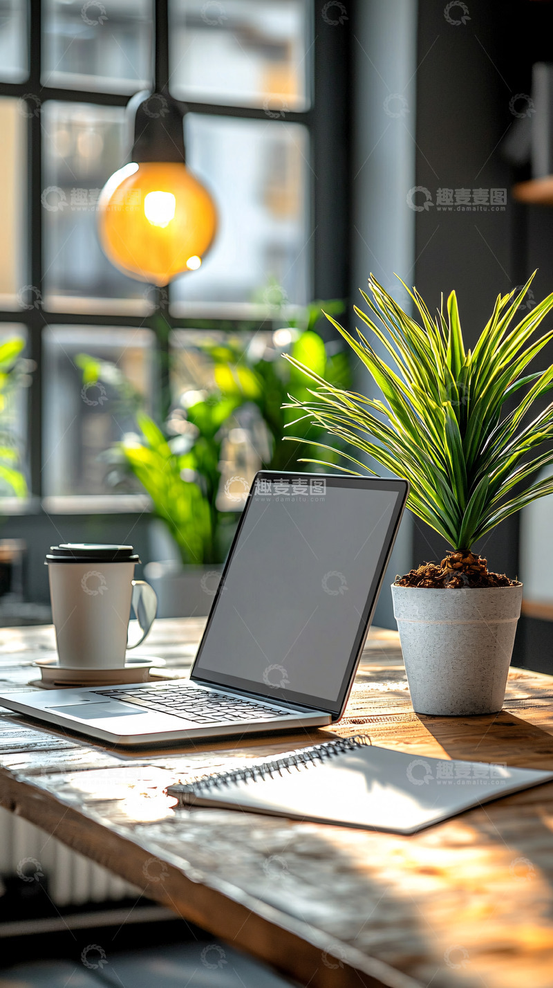 高清大图下载【趣麦麦图】阳光洒在桌面上的笔记本电脑