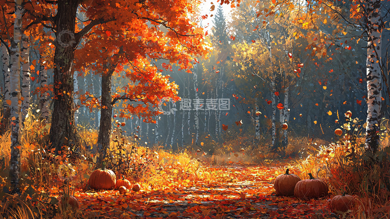 高清大图下载【趣麦麦图】秋日森林阳光洒落