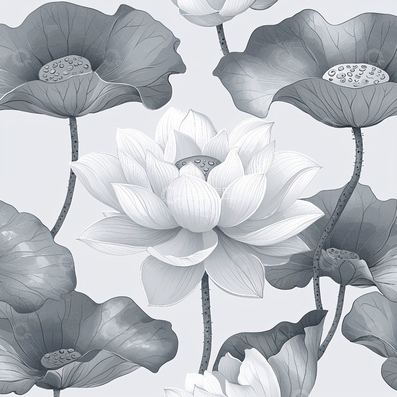 高清大图下载【趣麦麦图】白色莲花和灰色莲蓬