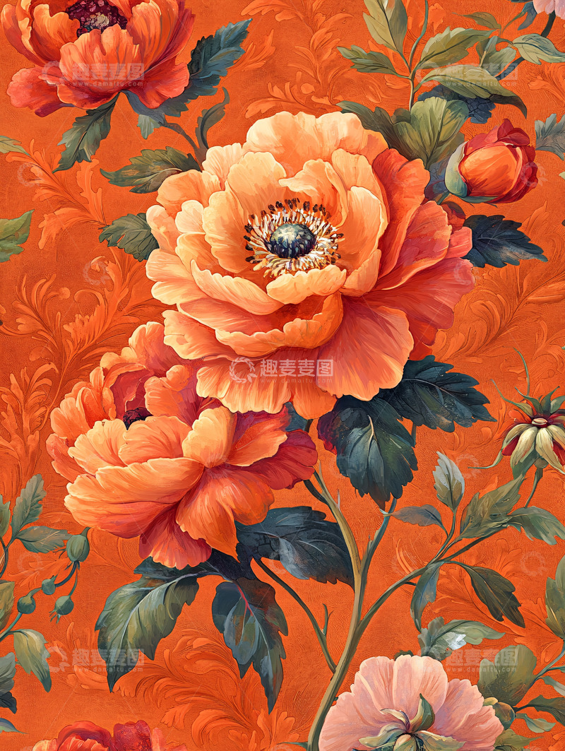 高清大图下载【趣麦麦图】橙色牡丹花卉壁纸