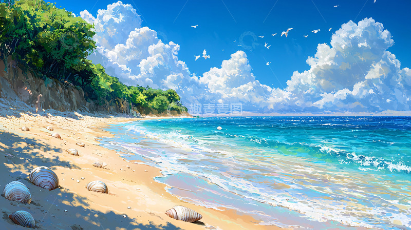 高清大图下载【趣麦麦图】美丽海滩的晴朗天空