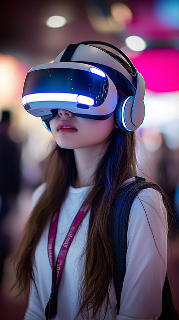 戴VR眼镜的年轻女性