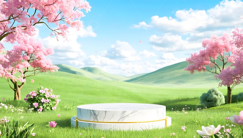 高清大图下载【趣麦麦图】春日樱花桃花花朵美妆展台户外美景摄影图1