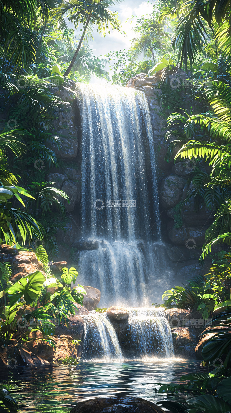 高清大图下载【趣麦麦图】热带雨林瀑布景观