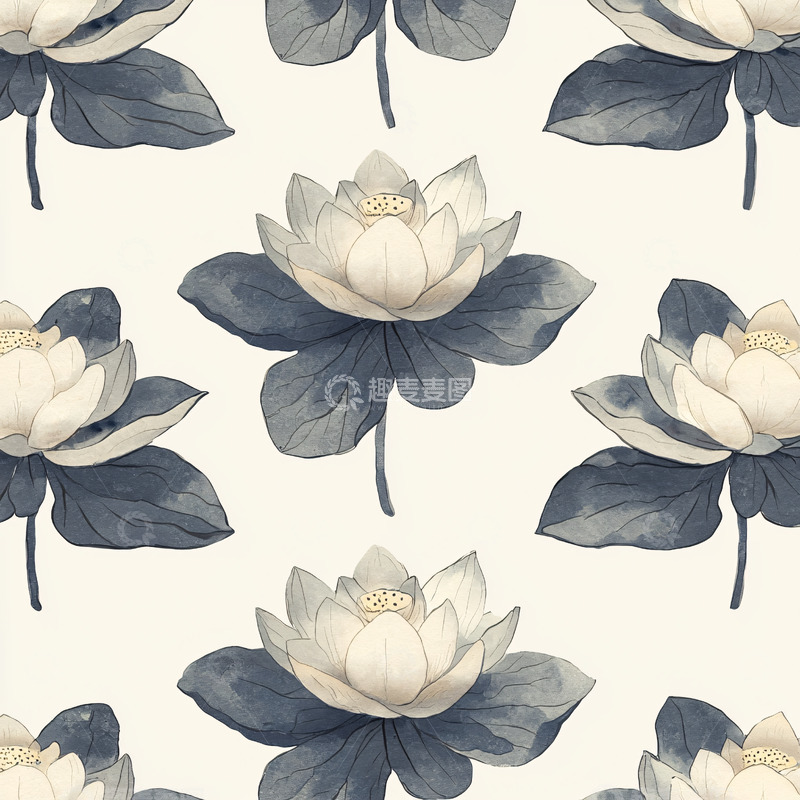 高清大图下载【趣麦麦图】水彩莲花图案重复