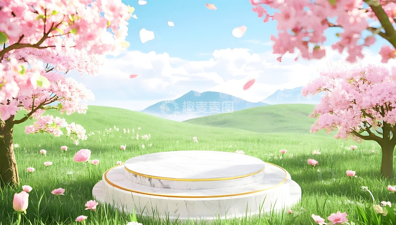 高清大图下载【趣麦麦图】春日樱花桃花花朵美妆展台户外美景摄影图