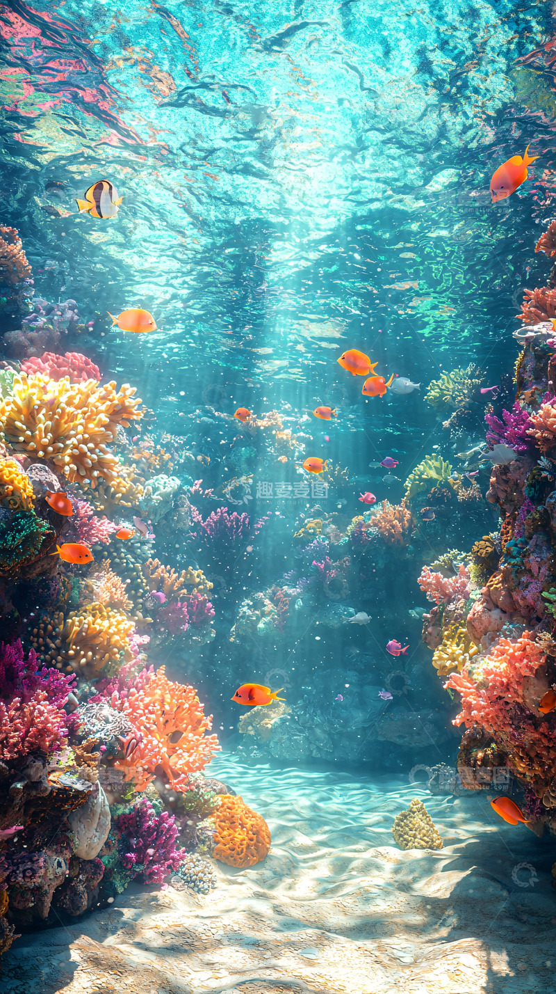 高清大图下载【趣麦麦图】海底珊瑚礁鱼群景象