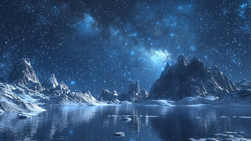 冰雪覆盖的山脉星空夜景