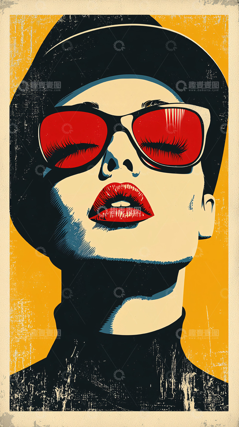 高清大图下载【趣麦麦图】复古红唇墨镜女郎
