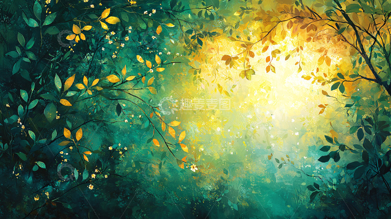 高清大图下载【趣麦麦图】绿色树叶光斑背景
