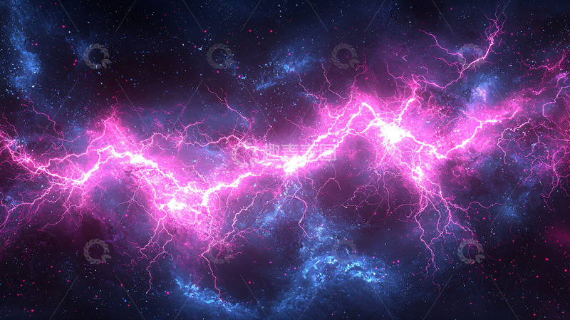 高清大图下载【趣麦麦图】紫色闪电横贯星空