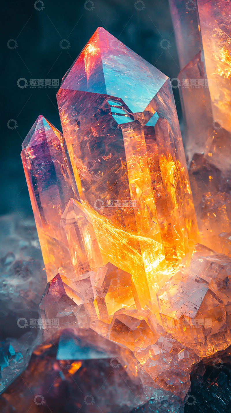 高清大图下载【趣麦麦图】晶莹剔透的橙色水晶簇