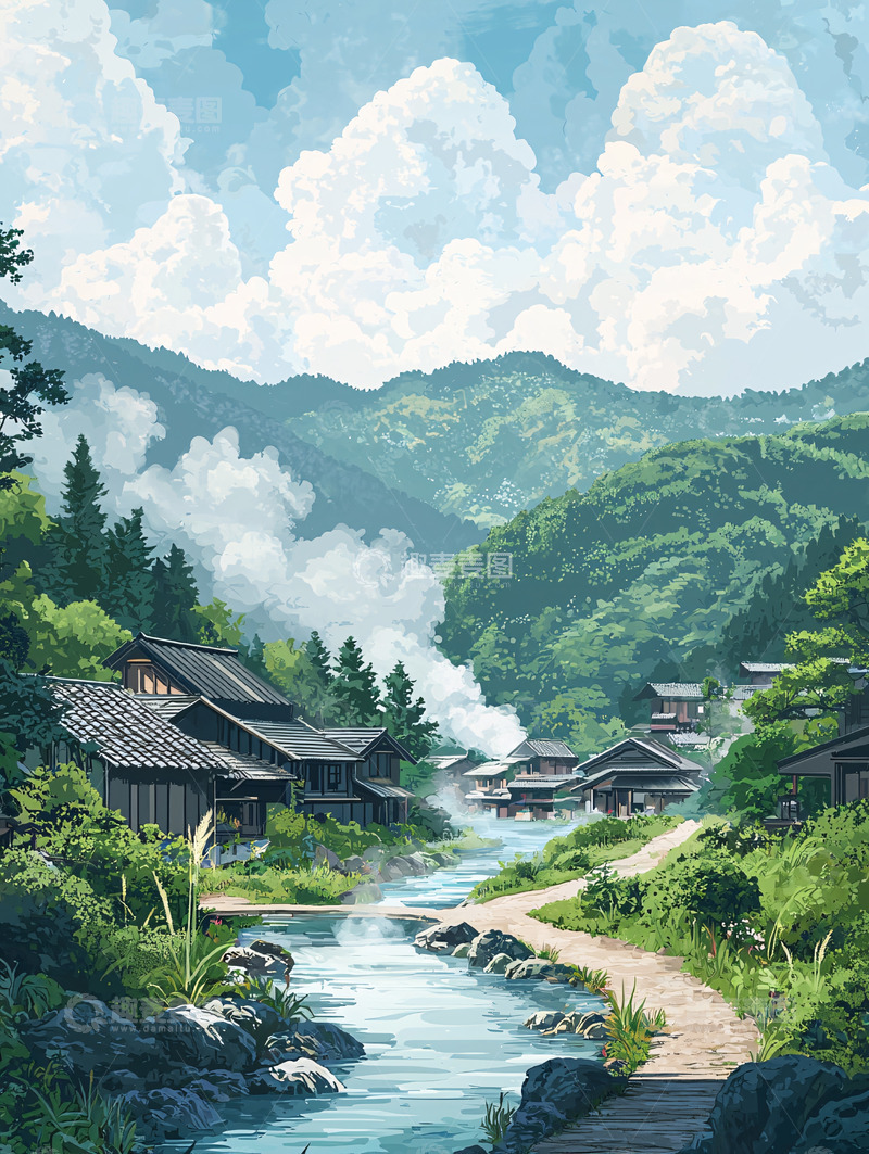 高清大图下载【趣麦麦图】山间村落高清图片