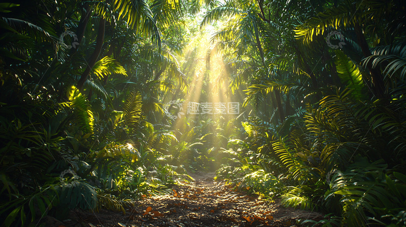 高清大图下载【趣麦麦图】阳光穿透茂密热带雨林