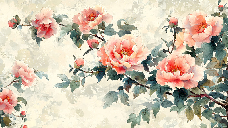 高清大图下载【趣麦麦图】粉色牡丹水墨画